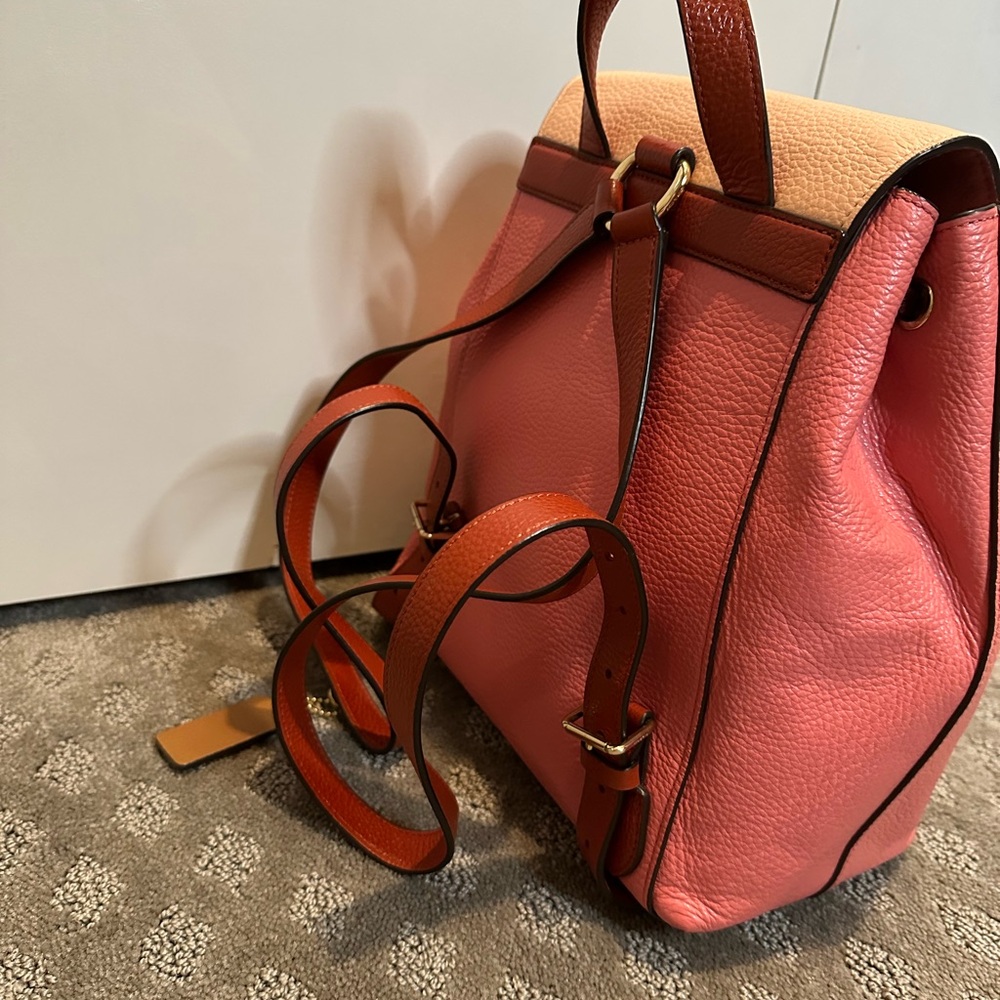 Coach Peach and Coral Pebbled Leather Backpack with Brown Trim - Picture 3 of 7